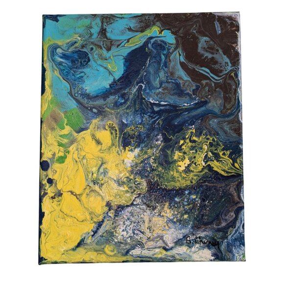 Abstract Acrylic Pour Painting On Canvas - Picture 1 of 9